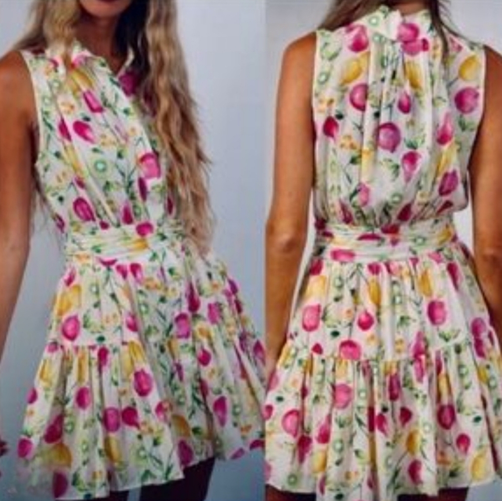 CYNTHIA ROWLEY, Sleeveless Floral Tie-Neck Summer Dress multicolored.
